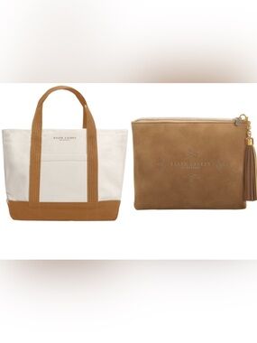 New Ralph Lauren Cream Canvas Tote with Tan Pouch + freebies
